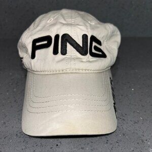 Rare PING G25 Beige Embroidered Adjustable Strap Back Golf Hat / Baseball Cap